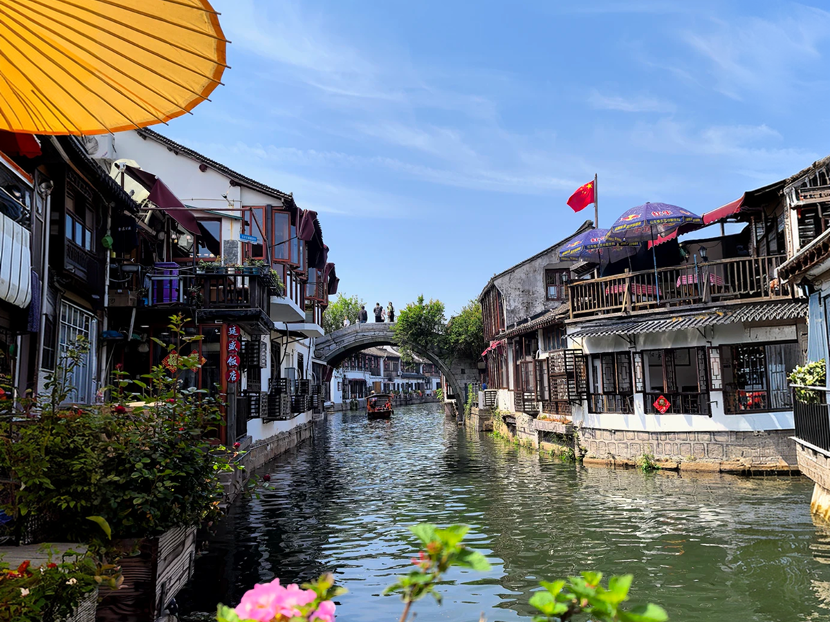 Canal and stone bridge at Zhujiajiao ancient water town