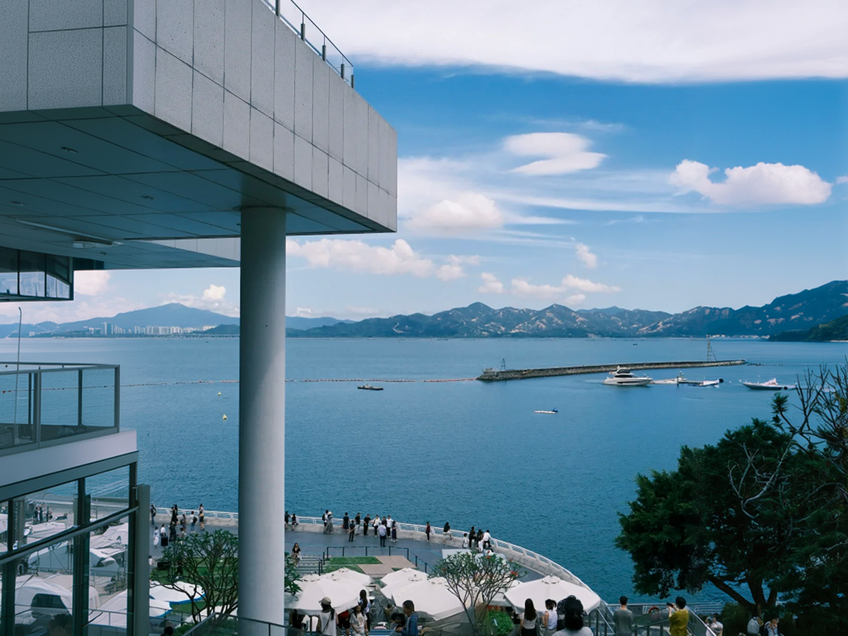 Modern exterior of Sea World Culture and Arts Center by the sea