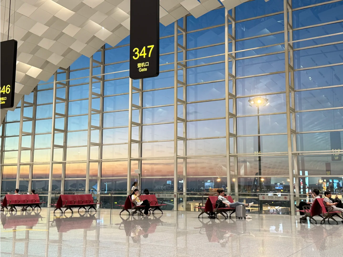 Shenzhen Airport terminal interior with honeycomb ceiling