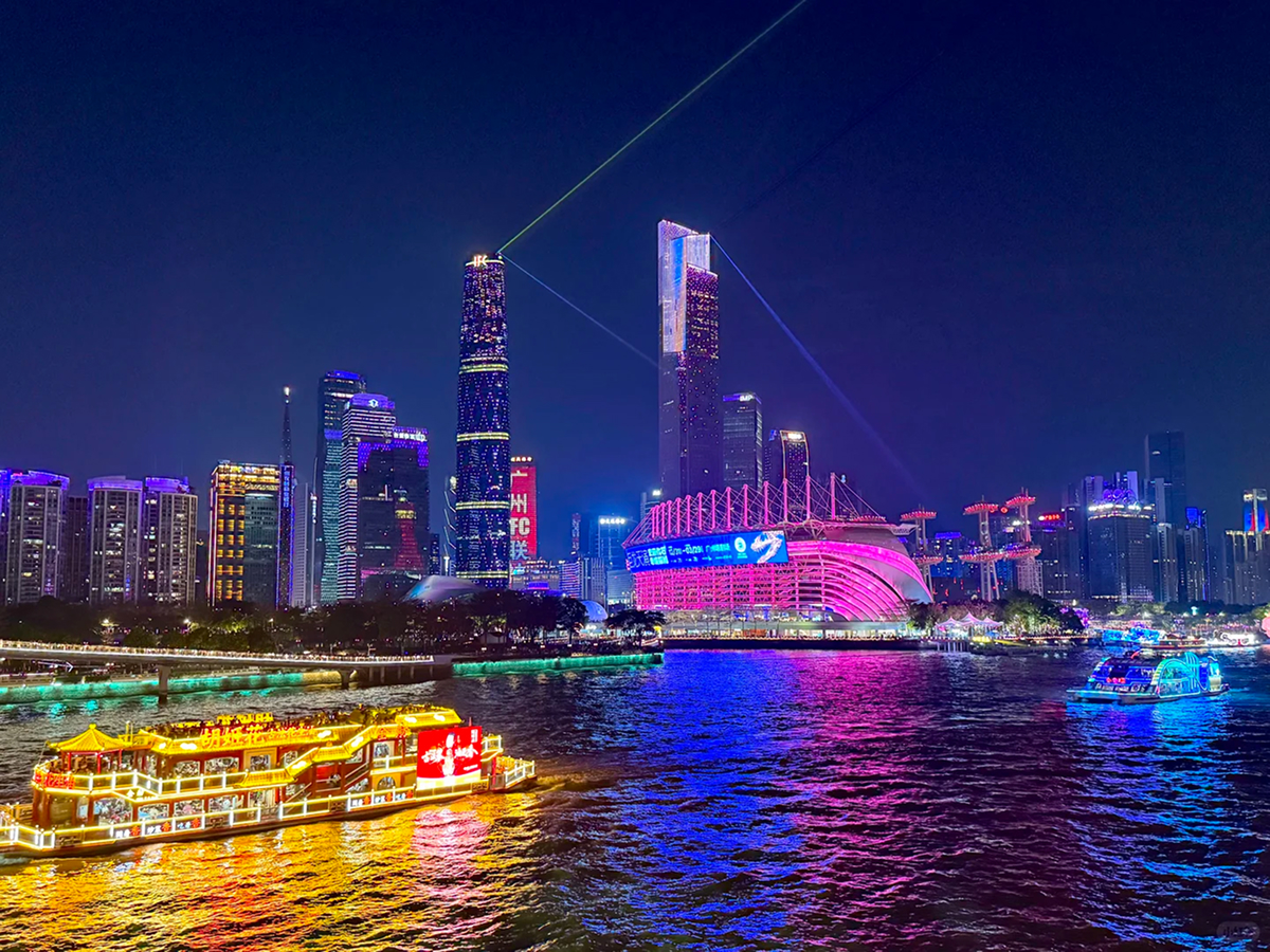 Pearl River night cruise with illuminated skyline