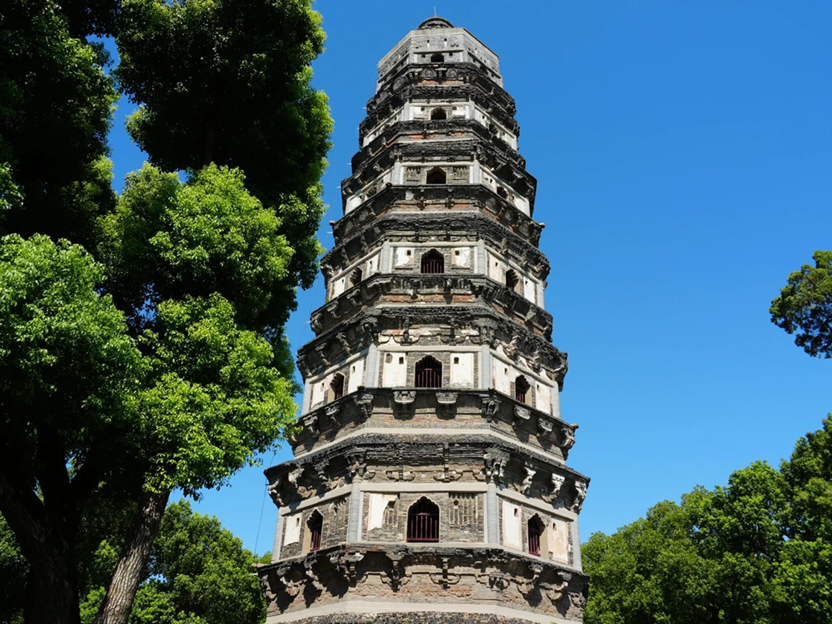 Tiger Hill pagoda under blue sky in Suzhou